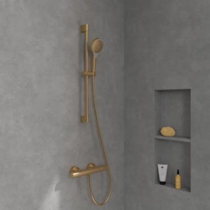 Set de duș Villeroy&Boch, Universal Showers, cu bară, pară duș și furtun, brushed gold - Img 4