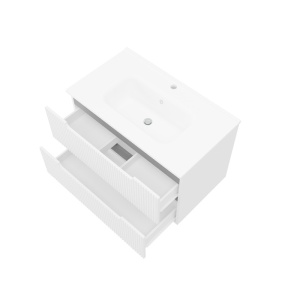 Set mobilier riflat cu lavoar Fluminia, Malta 80, cu sertare soft close, alb - Img 3