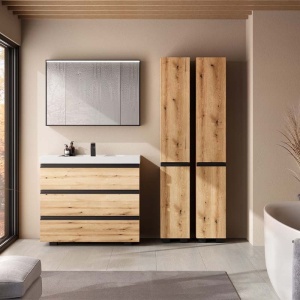 Set mobilier stativ cu lavoar Kolpasan, Harmony 100 cm, 3 sertare, bronze oak - Img 3