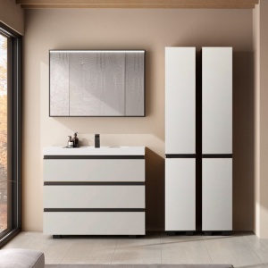 Set mobilier stativ cu lavoar Kolpasan, Harmony 100 cm, 3 sertare, light grey - Img 6