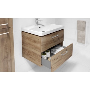 Set mobilier suspendat si lavoar Cersanit, Lara, cu doua sertare, 60 x 45 cm, nuc - Img 2