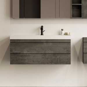 Set mobilier suspendat si lavoar, Kolpasan, Naomi, 100 cm, dark concrete
