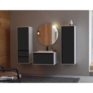 Set mobilier suspendat si lavoar Kolpasan, Pandora, 75 cm, black stone - Img 3