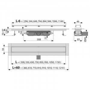 Set rigola de dus cu capac faiantabil, AlcaDrain, APZ115 MARBLE LOW 65 cm - Img 2