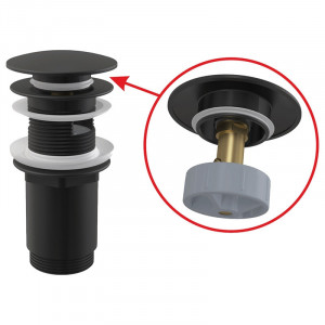 Ventil pentru lavoar cu preaplin, AlcaDrain, cu click-clack si dop mare, negru-mat - Img 3