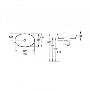 Villeroy-Boch, Artis, lavoar pe blat, oval, 61 cm, alb, tehnologie Titanceram - Img 2