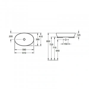Villeroy-Boch, Artis, lavoar pe blat, oval, 61 cm, alb, tehnologie Titanceram - Img 2