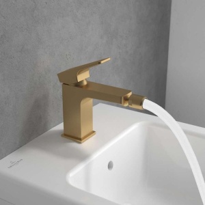 Baterie de bideu Villeroy&Boch, Architectura Square, cu ventil cu tijă, brushed gold - Img 6