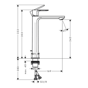 Baterie inalta de lavoar cu ventil, Hansgrohe, Rebris S 240, CoolStart, negru mat - Img 3
