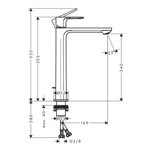 Baterie inalta de lavoar cu ventil, Hansgrohe, Rebris S 240, CoolStart, negru mat - Img 3