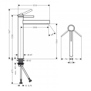 Baterie inalta de lavoar, Hansgrohe, Finoris 260, cu ventil, crom - Img 2