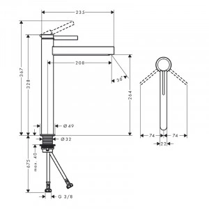 Baterie inalta de lavoar, Hansgrohe, Finoris 260, cu ventil, crom - Img 2