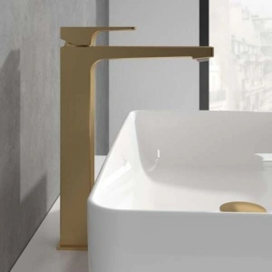Baterie înaltă pentru lavoar Villeroy&Boch, Architectura Square, cu ventil click-clack, brushed gold - Img 3