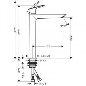 Baterie lavoar fara ventil, Hansgrohe, Logis Fine 240, crom - Img 2