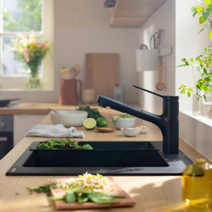 Chiuveta de bucatarie Hansgrohe, SilicaTec, 1 cuva, 56x51 cm, negru grafit - Img 5