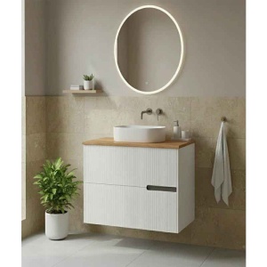 Mobilier pentru lavoar pe blat Fluminia, Malta, finisaj riflat, 60 cm, alb - Img 3