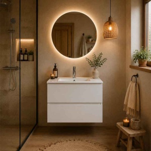 Mobilier suspendat pentru lavoar Fluminia Genova 60, front și laterale netede, 60x46 cm, alb lucios