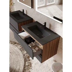 Mobilier suspendat pentru lavoar Fluminia, Genova 80, front și laterale netede, nero mat/rovere moka - Img 4