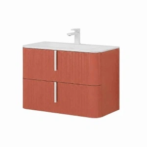 Mobilier suspendat pentru lavoar Fluminia Pisa 80 cm, front riflat, 80 × 46 cm, mattone, mâner alb mat