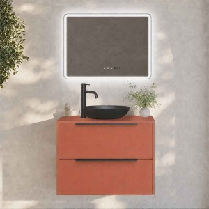 Mobilier suspendat pentru lavoar pe blat Fluminia Istria 80, front neted, 80x46 cm, mattone, mâner negru - Img 2