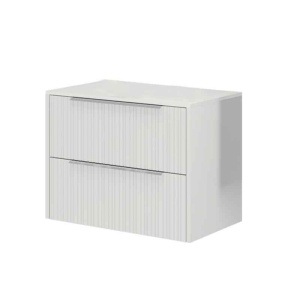 Mobilier suspendat pentru lavoar pe blat Fluminia Istria 80, front riflat, 80x46 cm, alb mat, mâner inox