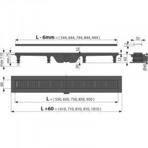 Rigola pentru dus neagra AlcaDrain, Simple, 550mm - Img 2