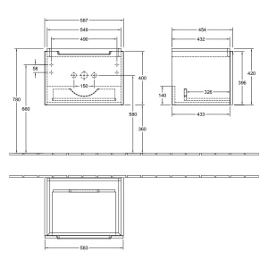 Set mobilier și lavoar suspendat, Villeroy & Boch, Subway 2.0, 60 cm, mâner crom lucios, alb lucios - Img 6