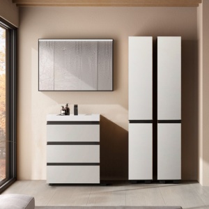 Set mobilier stativ cu lavoar Kolpasan, Harmony 70 cm, 3 sertare, light grey - Img 6