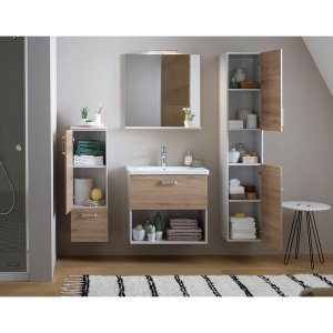 Set mobilier suspendat si lavoar Kolpasan, Evelin, 65 cm, front stejar si laterale gri - Img 4