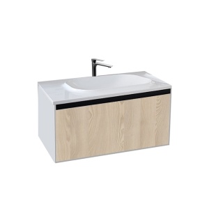 Set mobilier suspendat si lavoar Kolpasan, Pandora, 110 cm, lemn natur