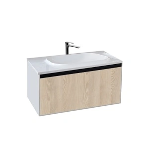 Set mobilier suspendat si lavoar Kolpasan, Pandora, 110 cm, lemn natur