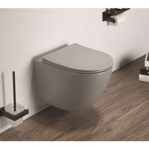 Set vas WC suspendat, Fluminia, Alfonzo, cu capac quick release si soft close, gri mat - Img 3