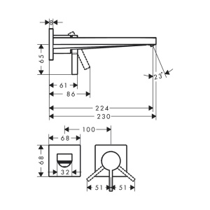 Baterie încastrată pentru lavoar Hansgrohe, Tecturis E, EcoSmart+, cu pipă 22.5 cm, crom - Img 3