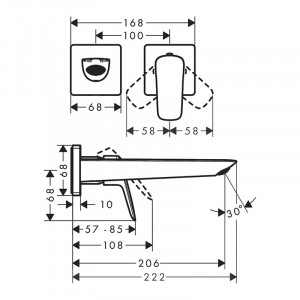 Baterie lavoar, Hansgrohe, Logis, cu montaj pe perete, cu pipa 20,6 cm si ventil, negru mat - Img 2