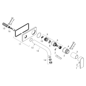 Baterie lavoar Hansgrohe, Vernis Shape, pipa 205 mm, montaj pe perete, crom - Img 2