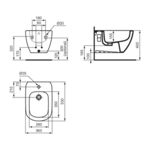 Bideu suspendat Ideal Standard, Tesi, cu fixare ascunsă, alb - Img 5
