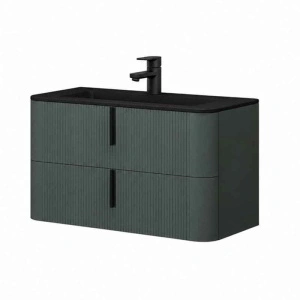 Mobilier suspendat pentru lavoar Fluminia Pisa 100 cm, front riflat, 100 × 46 cm, verde Italia, mâner negru