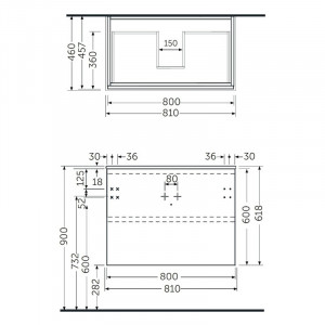 Mobilier suspendat, Rak, Joy, pentru lavoar incastrabil, 80 cm, alb - Img 2