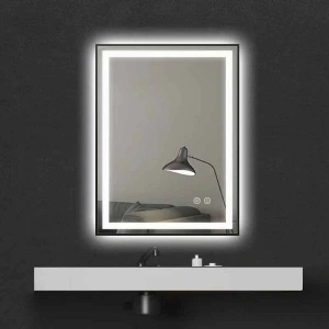 Oglindă dreptunghiulară Fluminia, Jacopo 60, cu iluminare LED și dezaburire, ramă neagră