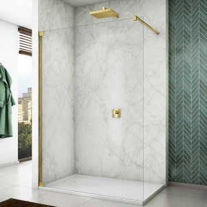 Paravan de duș Walk-In Ronal, Cadura, sticlă securizată de 6 mm, 110 x 200 cm, profil auriu