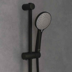 Set de duș Villeroy&Boch, Universal Showers, cu bară, portsăpun, pară duș și furtun, negru mat - Img 3