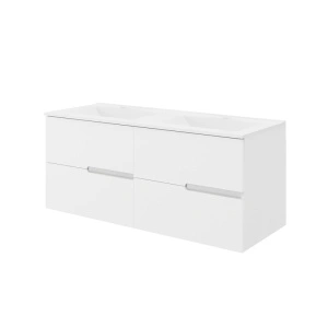 Set mobilier cu lavoar dublu Fluminia, Toledo 120, cu 4 sertare soft close, alb