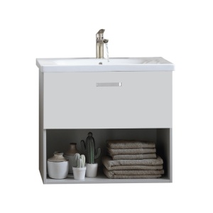 Set mobilier suspendat si lavoar Kolpasan, Evelin, 80 cm, alb