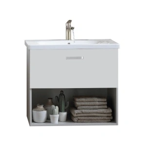 Set mobilier suspendat si lavoar Kolpasan, Evelin, 80 cm, alb