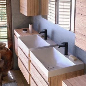 Set mobilier suspendat si lavoar, Kolpasan, Naomi, 50 cm, natural wood - Img 5