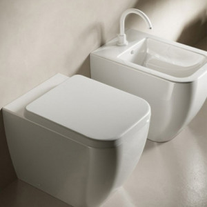 Set vas WC stativ Hatria, Bianca, back-to-wall, cu capac WC, rimless, alb - Img 3