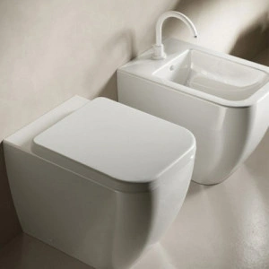 Set vas WC stativ Hatria, Bianca, back-to-wall, cu capac WC, rimless, alb - Img 3