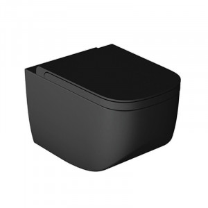 Set vas WC suspendat Hatria, Next, cu capac, rimless, negru mat