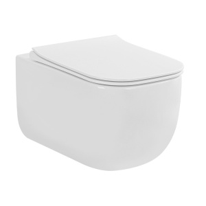 Vas wc suspendat Fluminia, Orion, rimless, cu fixare ascunsă, capac soft close, quick release alb