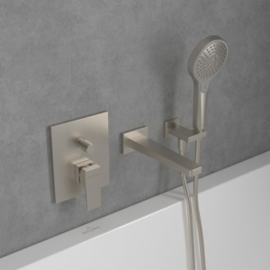 Baterie cadă-duș Villeroy&Boch, Architectura Square, montaj încastrat, brushed nickel - Img 2